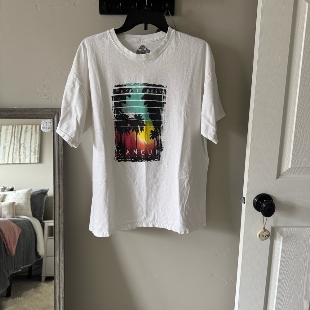White Graphic T-Shirt with Cancun Design